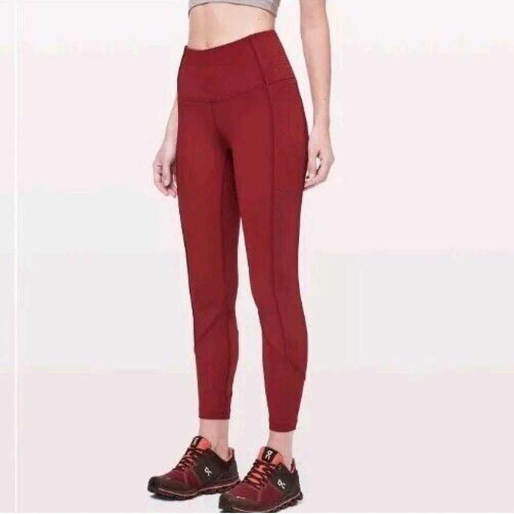 Lululemon Women's Daily Lineup 7/8 Tight Dark Sport Red Size: 8